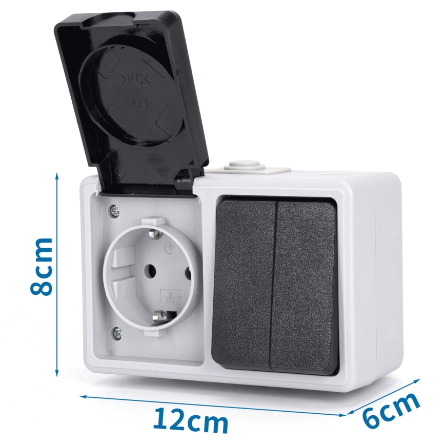 Aigostar - Domový striedavý spínač so zásuvkou 250V/16A IP54