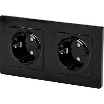 Aigostar - Dvojitá domová zásuvka s rámikom SCHUKO 230V/16A čierna
