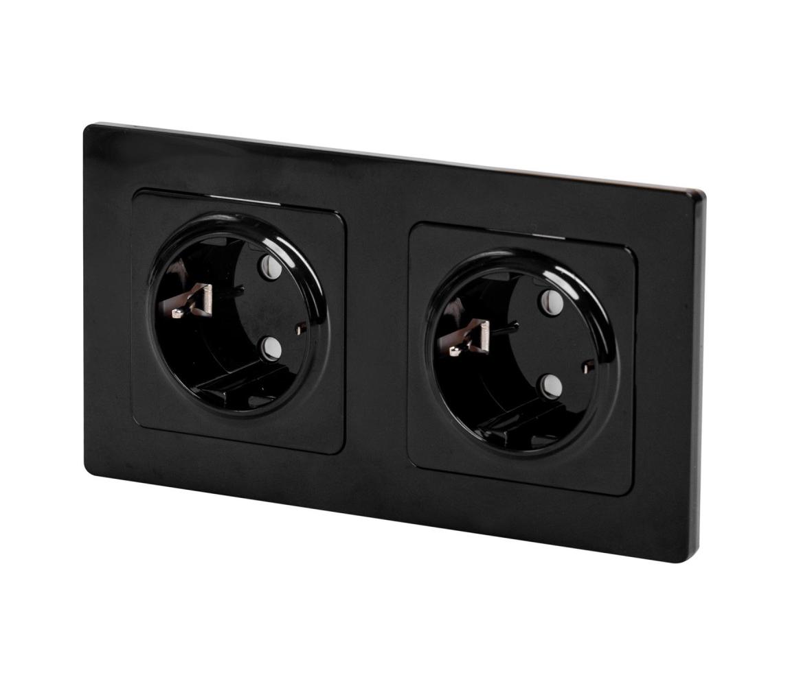 B.V. - Dvojitá domová zásuvka s rámikom SCHUKO 230V/16A čierna B201011V6