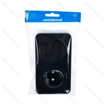 Aigostar - Dvojitý vypínač č. 5 a zásuvka Schuko 230 V s čiernym rámčekom