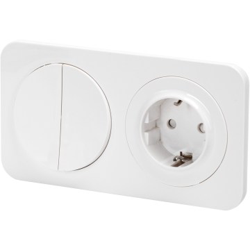 Aigostar - dvojitý vypínač č. 5 a zásuvka SCHUKO 230 V s rámčekom, biela