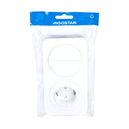 Aigostar - dvojitý vypínač č. 5 a zásuvka SCHUKO 230 V s rámčekom, biela