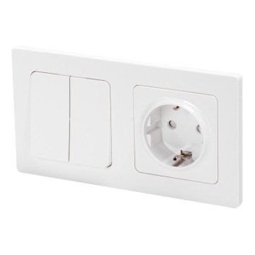 Aigostar - Dvojitý vypínač č. 6 + 6 a zásuvka SCHUKO 250V s rámčekom biela
