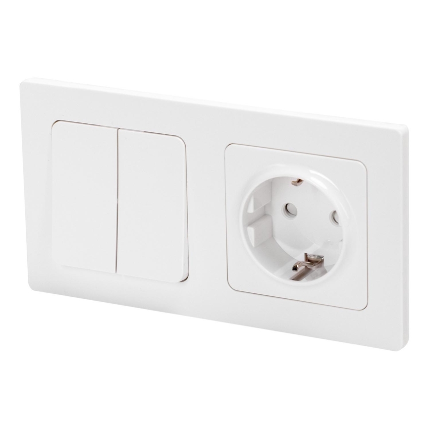 Aigostar - Dvojitý vypínač č. 6 + 6 a zásuvka SCHUKO 250V s rámčekom biela