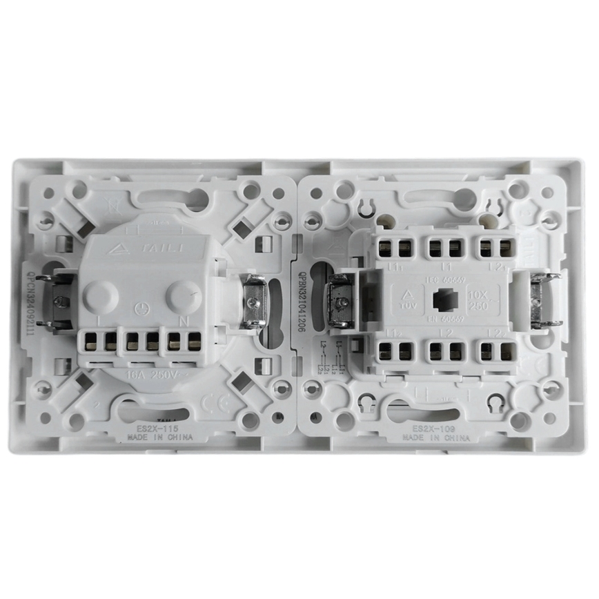 Aigostar - Dvojitý vypínač č. 6 + 6 a zásuvka SCHUKO 250V s rámčekom biela