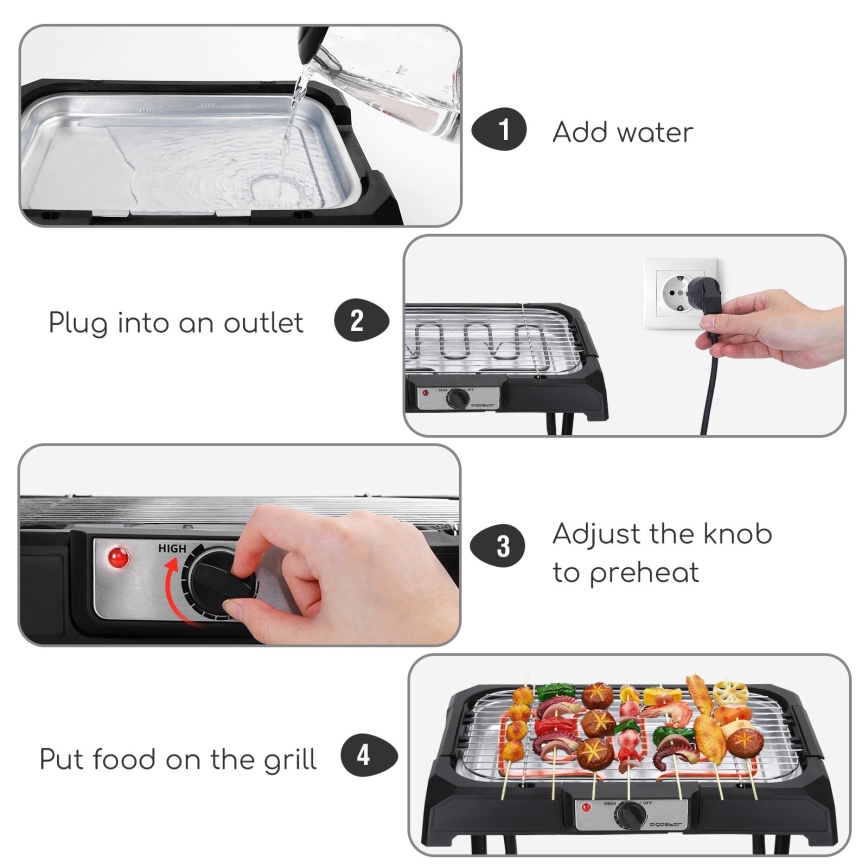 Aigostar - Elektrický gril so stojanom 2000W/230V čierna