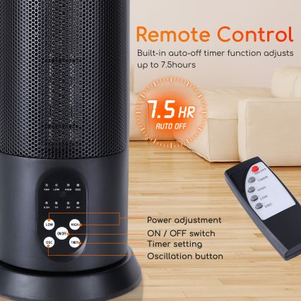 Aigostar - Elektrický ohrievač 1500W/230V + diaľkové ovládanie