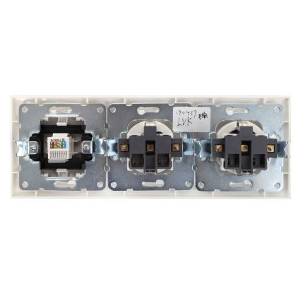 Aigostar - Ethernetová zásuvka a 2× zásuvky SCHUKO s rámčekom, biela