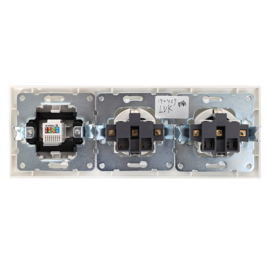 Aigostar - Ethernetová zásuvka a 2× zásuvky SCHUKO s rámčekom, biela