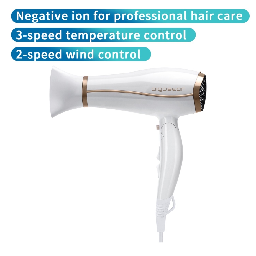 Aigostar - Fén s ionizátorom 2200W/230V biela