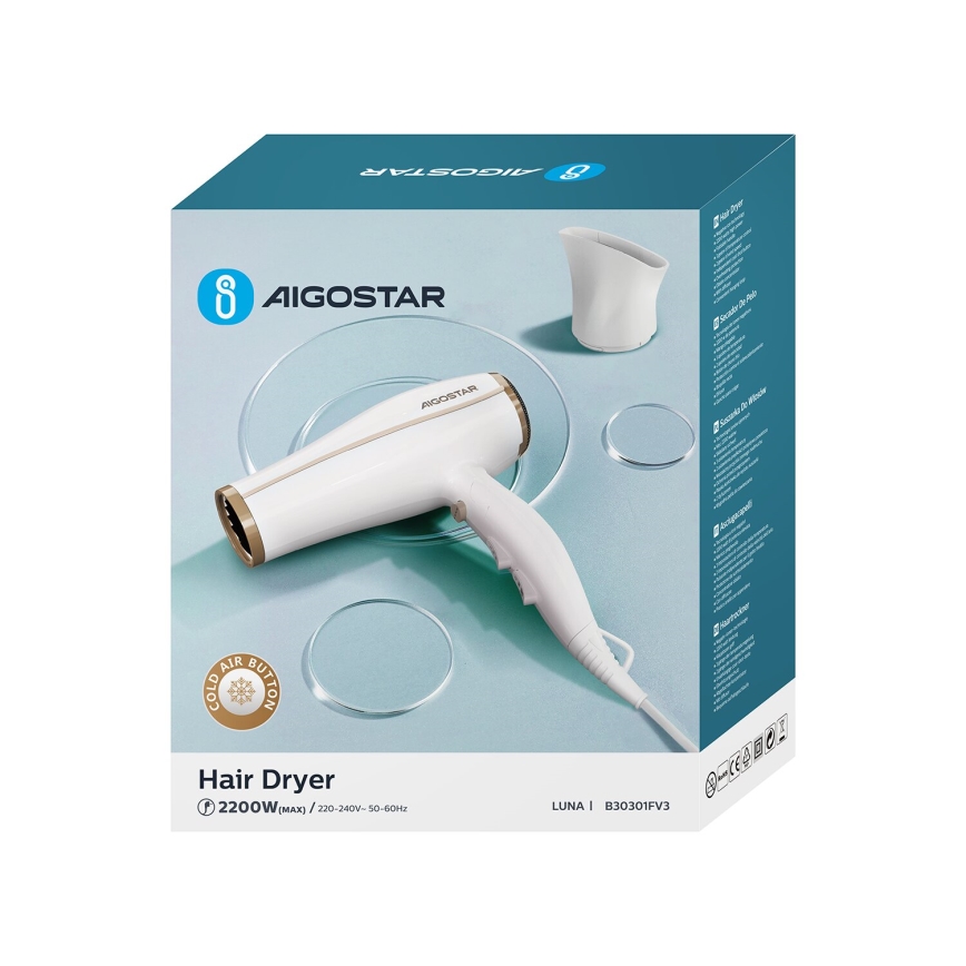 Aigostar - Fén s ionizátorom 2200W/230V biela
