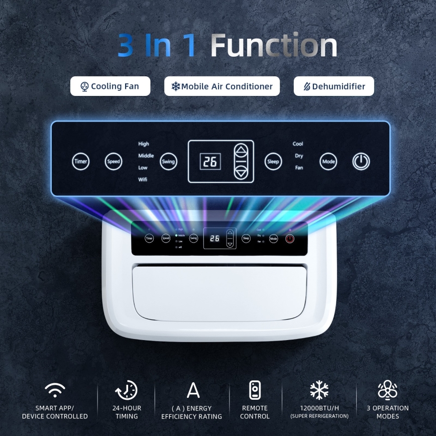 Aigostar - Inteligentná prenosná klimatizácia 1337W/230V 12000 BTU Wi-Fi biela + diaľkové ovládanie