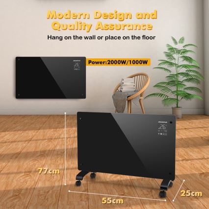 Aigostar - Inteligentný elektrický priamotop/konvektor s LCD displejom ECO/1000/2000W Wi-Fi