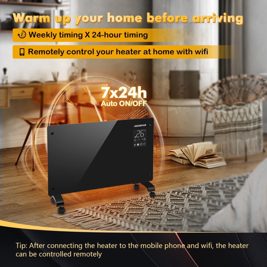 Aigostar - Inteligentný elektrický priamotop/konvektor s LCD displejom ECO/1000/2000W Wi-Fi