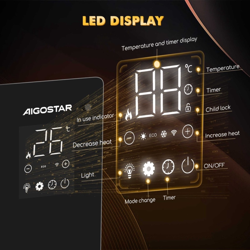 Aigostar - Inteligentný elektrický priamotop/konvektor s LCD displejom ECO/1000/2000W Wi-Fi