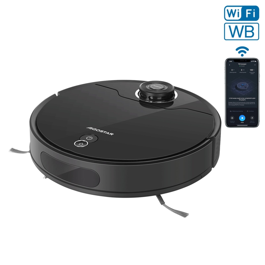 Aigostar - Inteligentný robotický vysávač 2v1 12W/230V 3300mAh Wi-Fi čierna