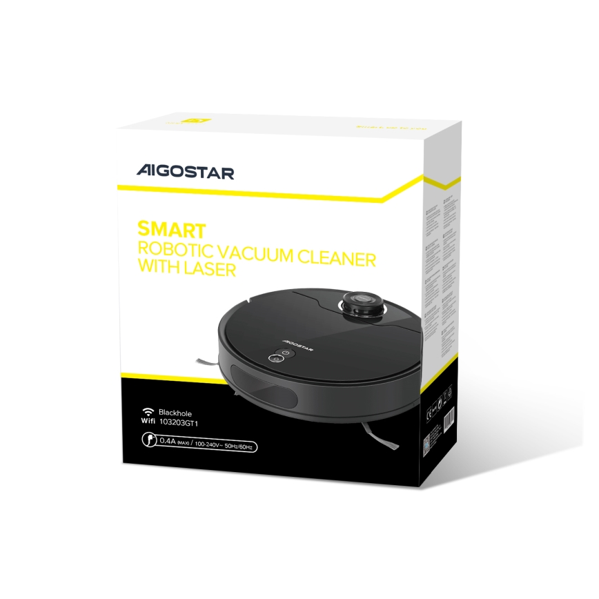 Aigostar - Inteligentný robotický vysávač 2v1 12W/230V 3300mAh Wi-Fi čierna