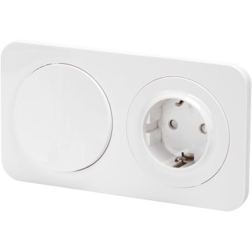 Aigostar - jednopólový vypínač č. 1 a zásuvka SCHUKO 230 V s rámikom, biela