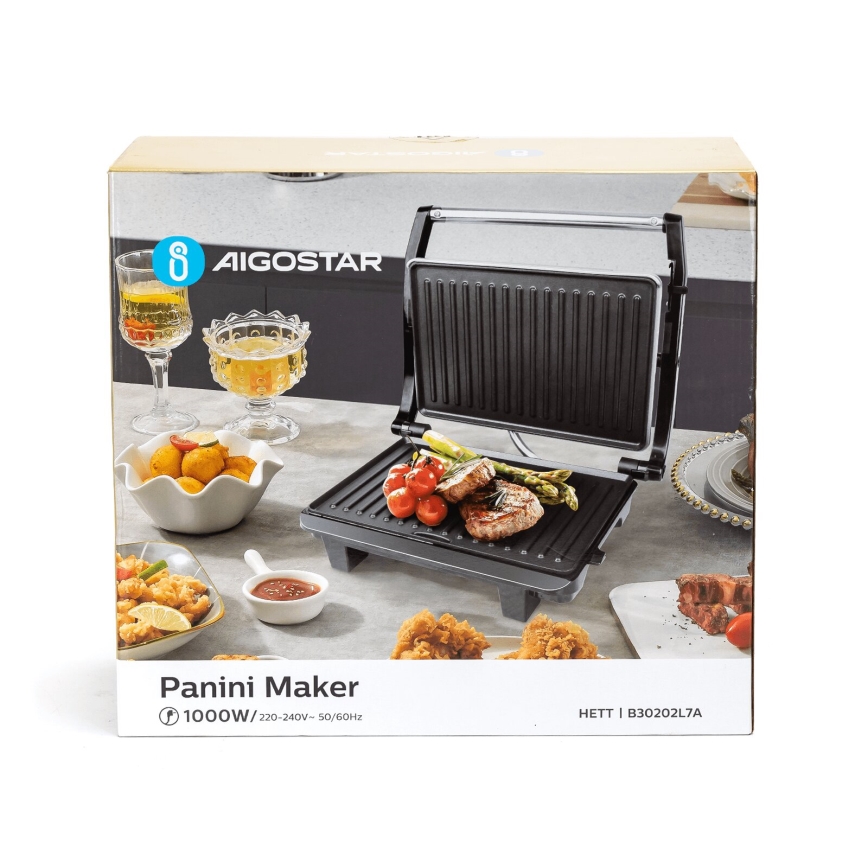 Aigostar - Kontaktný gril 1000W/230V čierna/matný chróm