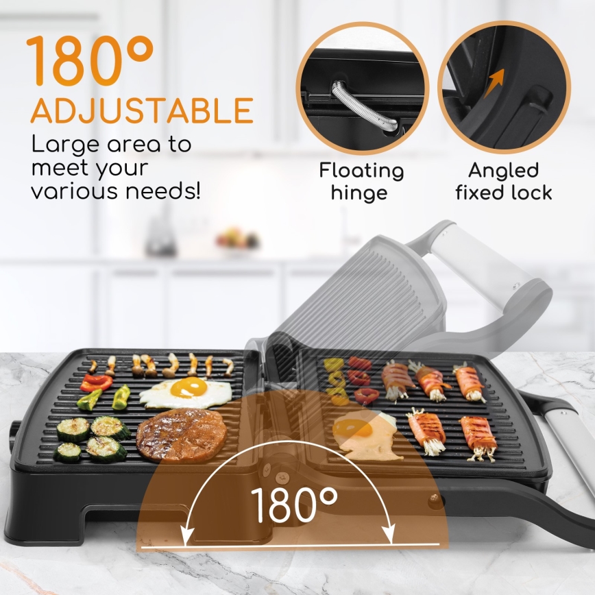 Aigostar - Kontaktný gril 1500W/230V matný chróm/čierna