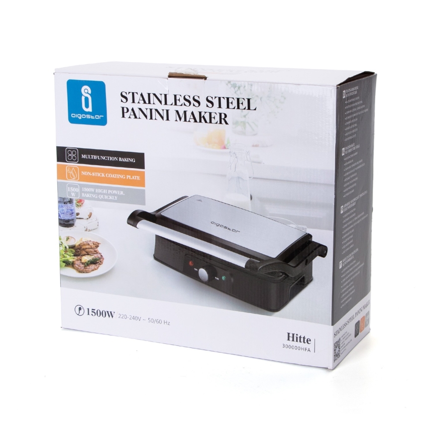 Aigostar - Kontaktný gril 1500W/230V matný chróm/čierna