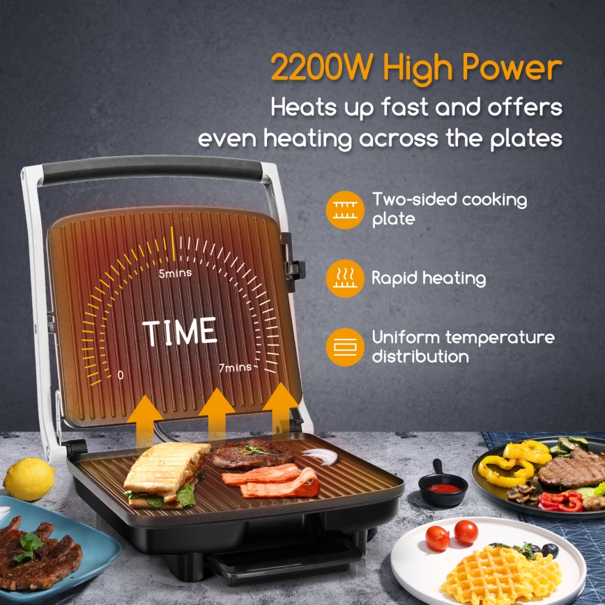 Aigostar - Kontaktný gril 2200W/230V matný chróm/čierna