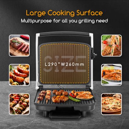 Aigostar - Kontaktný gril 2200W/230V matný chróm/čierna
