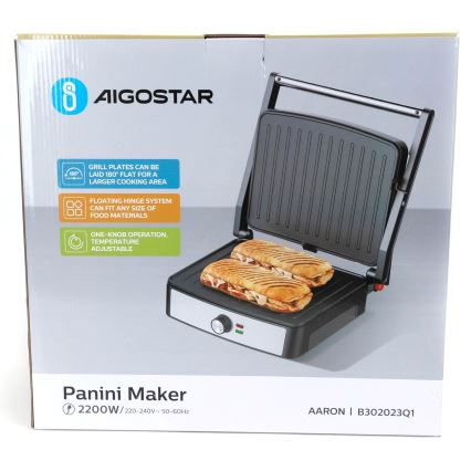 Aigostar - Kontaktný gril 2200W/230V čierny/nerez