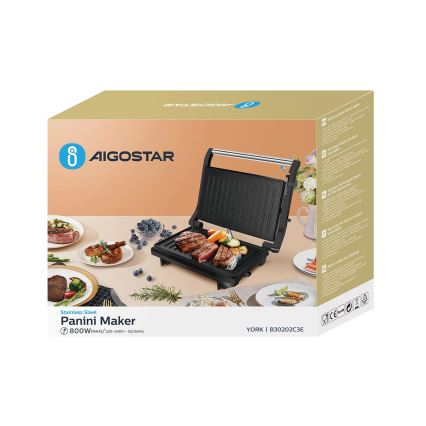 Aigostar - Kontaktný gril 800W/230V čierna/matný chróm