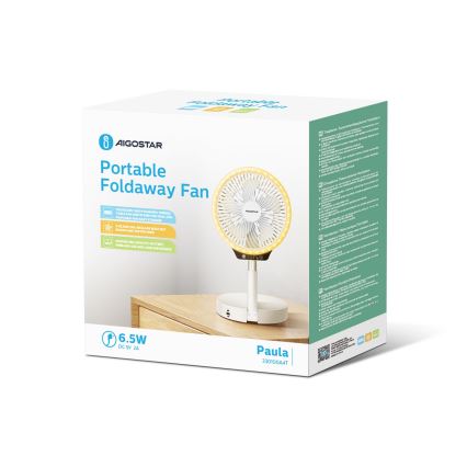 Aigostar - LED bezdrôtový skladací ventilátor s USB portom 6,5 W/5 V 8000 mAh