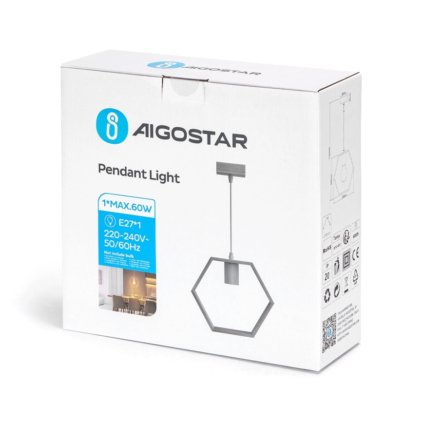 Aigostar - LED drevený luster na lane 1xE27/9W/230V 2200K borovica