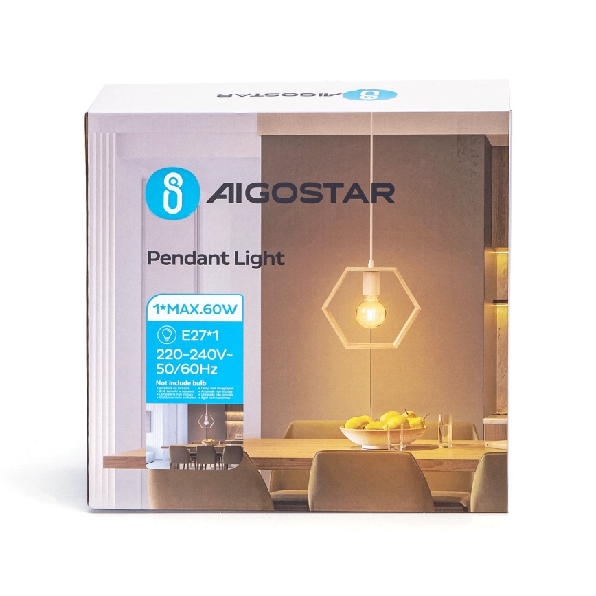 Aigostar - LED drevený luster na lane 1xE27/9W/230V 2200K borovica