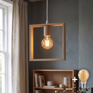Aigostar - LED drevený luster na lanku 1xE27/9W/230V 2200K borovica