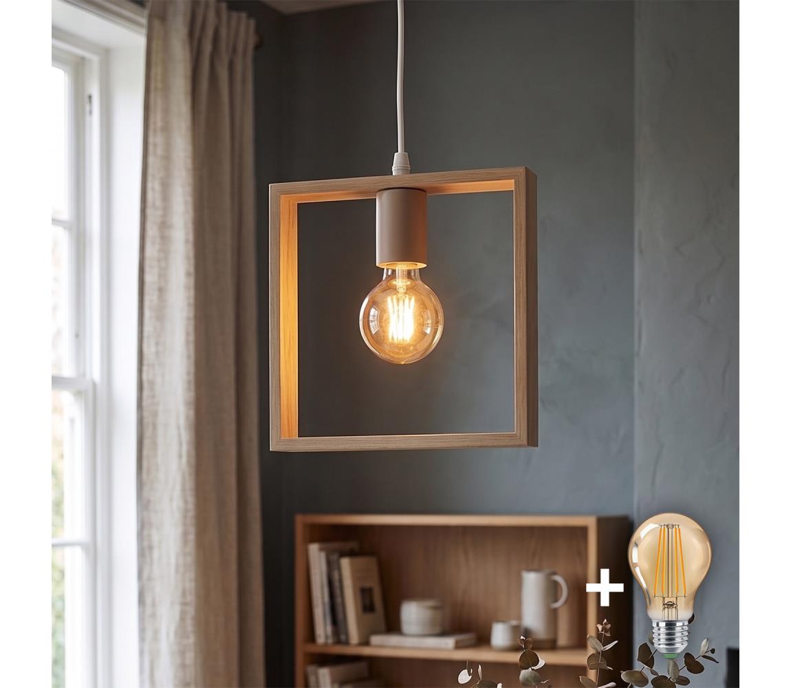 B.V. - LED drevený luster na lanku 1xE27/9W/230V 2200K borovica B10303HB4