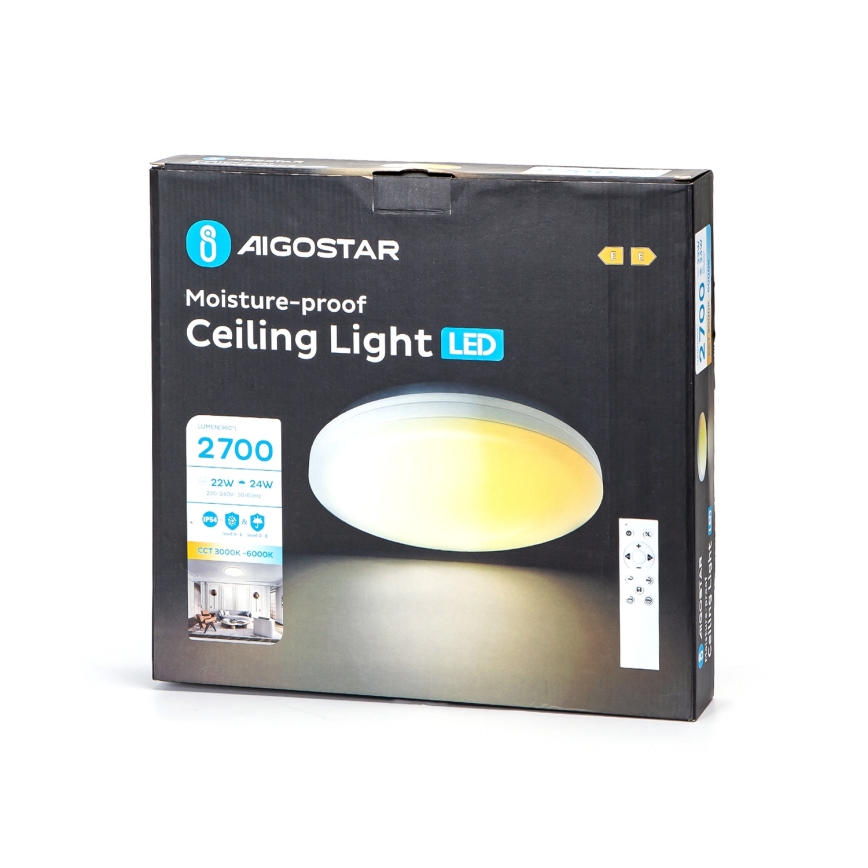 Aigostar - LED Stmievateľné kúpeľňové stropné svietidlo LED/24W/230V 3000K-6500K IP54 priemer 33 cm + diaľkové ovládanie