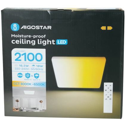 Aigostar - LED stmievateľné kúpeľňové stropné svietidlo LED/18W/230V 3000K-6500K IP54 + diaľkové ovládanie