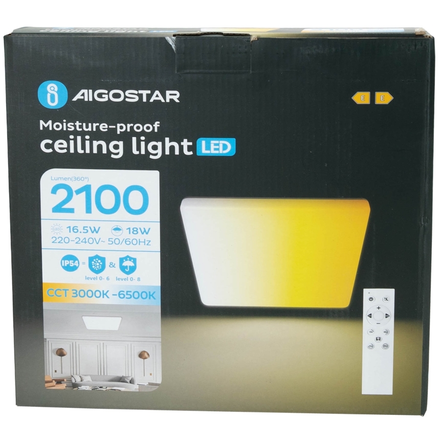 Aigostar - LED stmievateľné kúpeľňové stropné svietidlo LED/18W/230V 3000K-6500K IP54 + diaľkové ovládanie