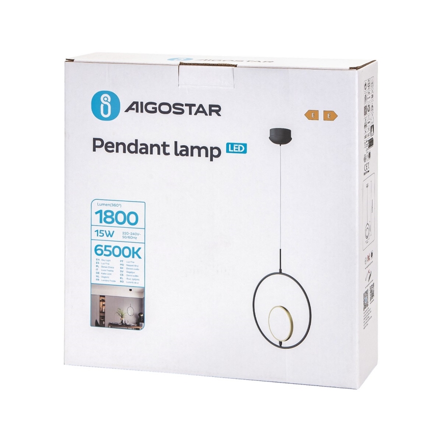 Aigostar - LED Luster na lanku LED/15W/230V 6500K čierna/zlatá