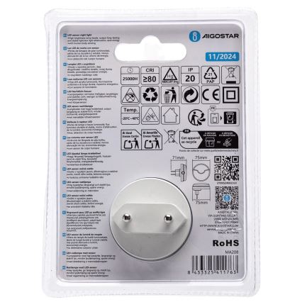 Aigostar - LED Nočné svetlo so senzorom súmraku LED/0,5W/230V 3000K
