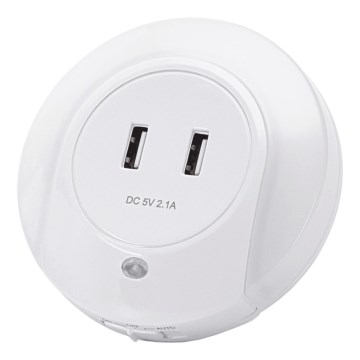 Aigostar - LED nočné svietidlo so súmrakovým senzorom do zásuvky s USB LED/0,4W/230V