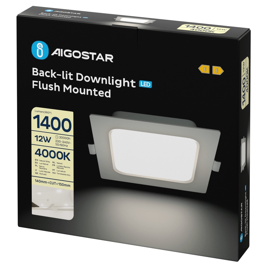 Aigostar - LED podhľadové svietidlo 12W/230V 4000K 17,5x17,5 cm biele