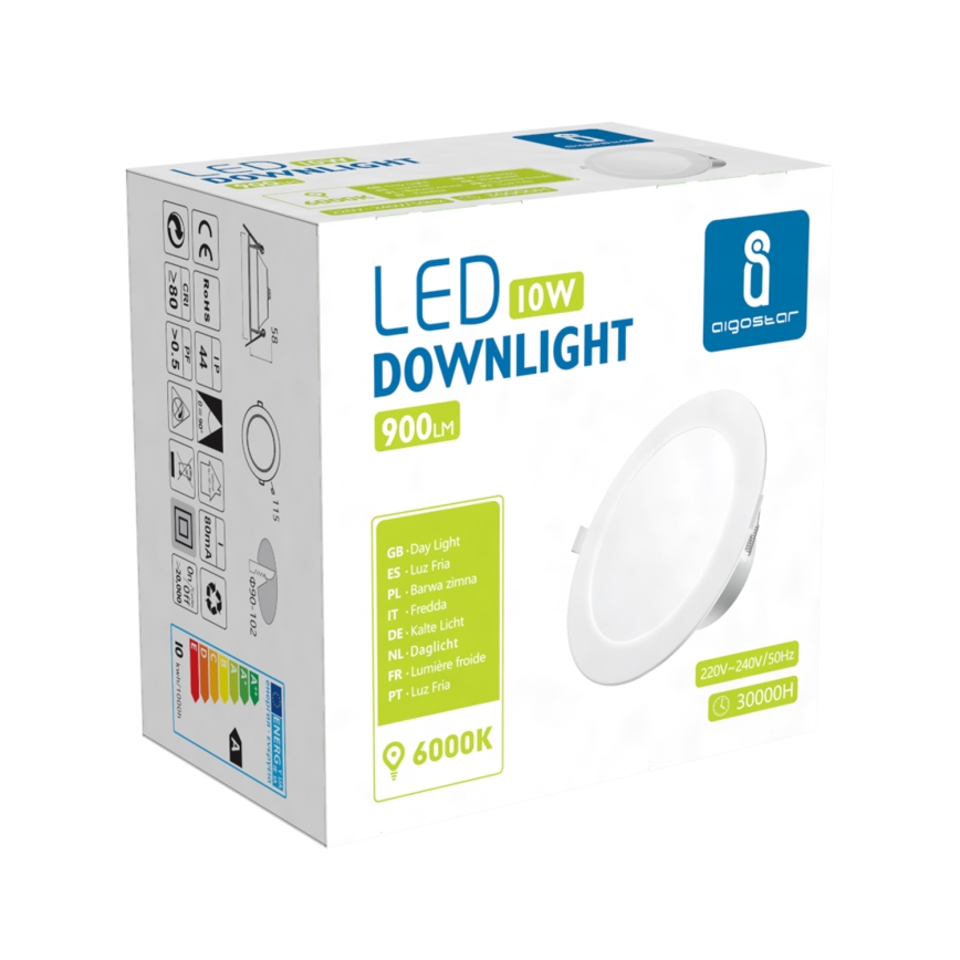 Aigostar - LED Kúpeľňové podhľadové svietidlo LED/10W/230V 6000K IP44 pr. 11,5 cm biela