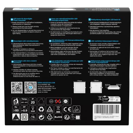 Aigostar - LED Podhľadové svietidlo LED/12W/230V 6500K 17,5x17,5 cm biela