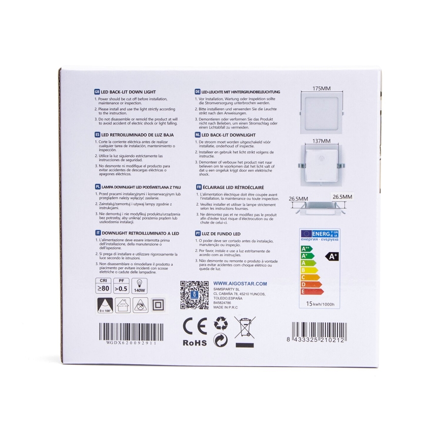 Aigostar - LED Podhľadové svietidlo LED/15W/230V 17,5x17,5 cm 3000K biela