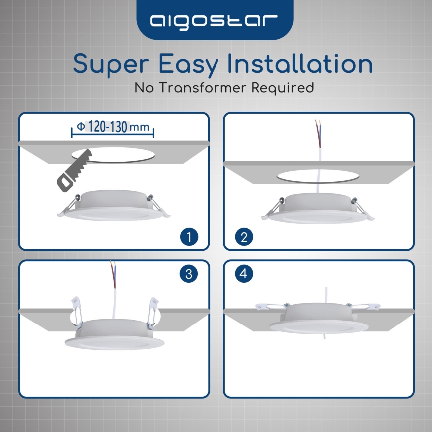 Aigostar - LED Kúpeľňové podhľadové svietidlo LED/15W/230V 4000K IP44 pr. 14,5 cm biela