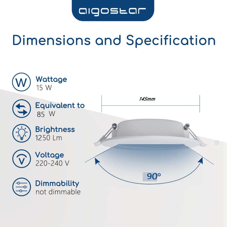 Aigostar - LED Kúpeľňové podhľadové svietidlo LED/15W/230V 4000K IP44 pr. 14,5 cm biela