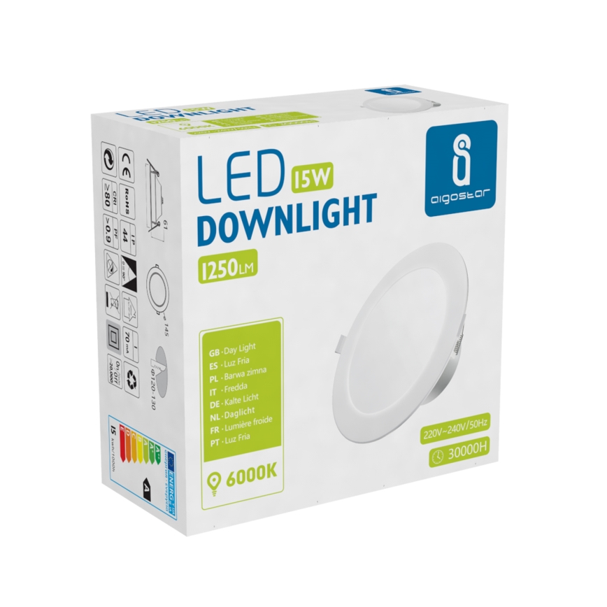 Aigostar - LED Kúpeľňové podhľadové svietidlo LED/15W/230V 6000K IP44 pr. 14,5 cm biela