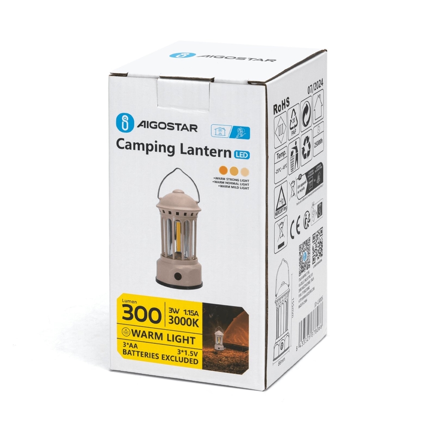 Aigostar - LED Prenosná kempingová lampa LED/3W/3xAA