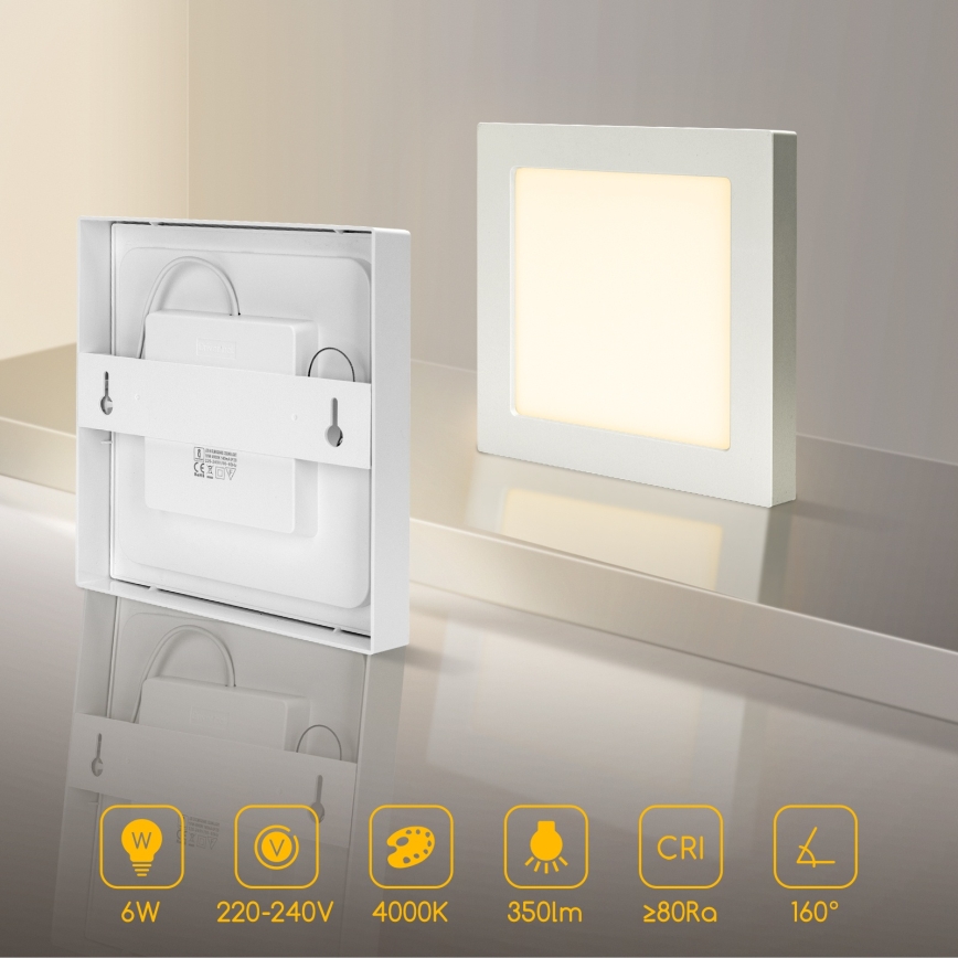 Aigostar - LED prisadené stropné svietidlo LED/6W/230V 4000K 12,2x12,2 cm biela