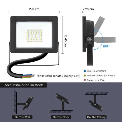 Aigostar - LED Reflektor LED/20W/230V 6400K IP65 čierna